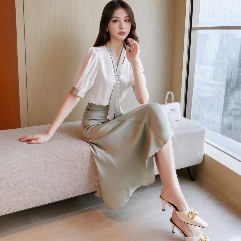 2025 Summer New Fashion Casual Professional Two-Piece Skirt Set with Chiffon Top for Women