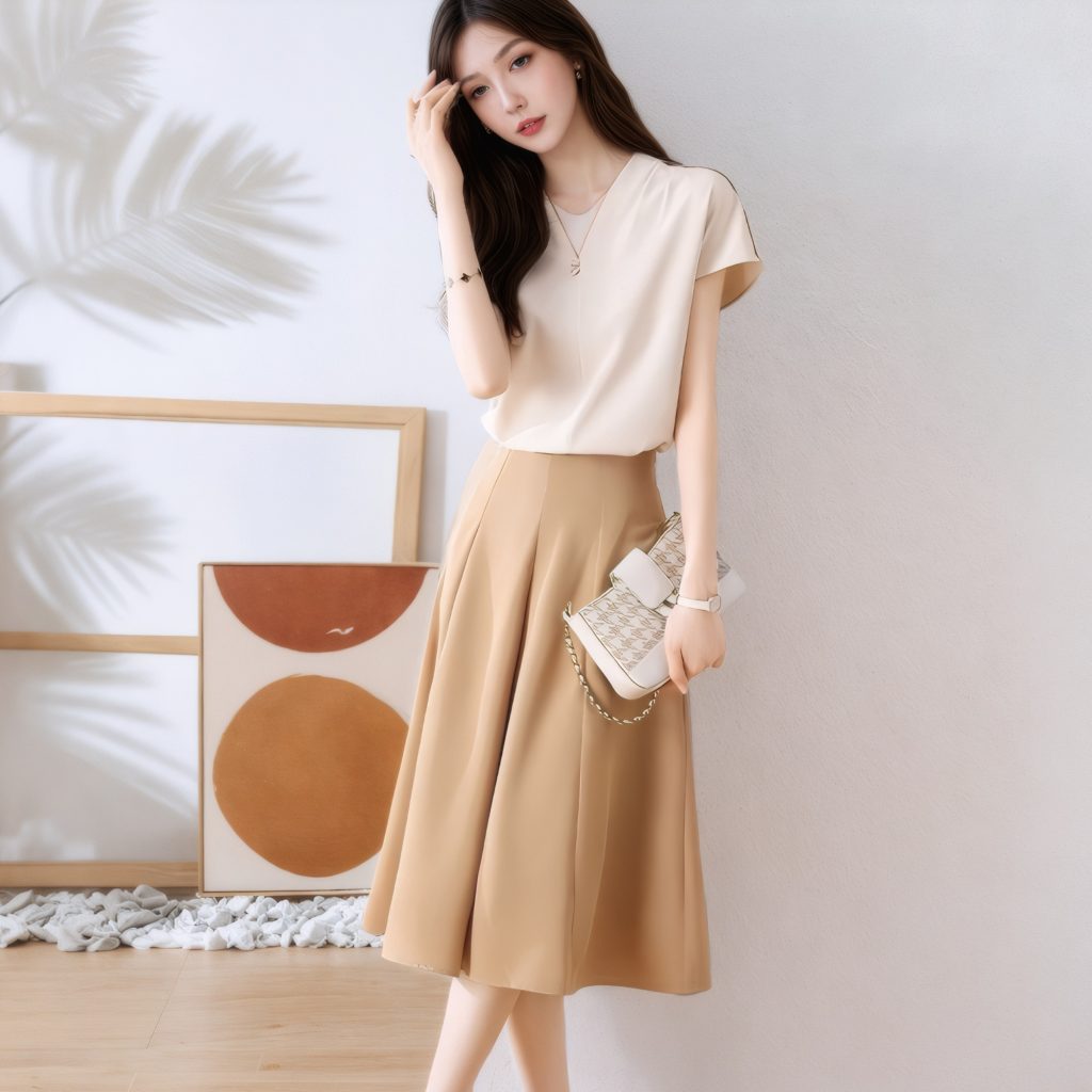 2025 Summer New Fashion Korean Style Slimming Casual Versatile V-Neck Top and Skirt Two-Piece Set for Women