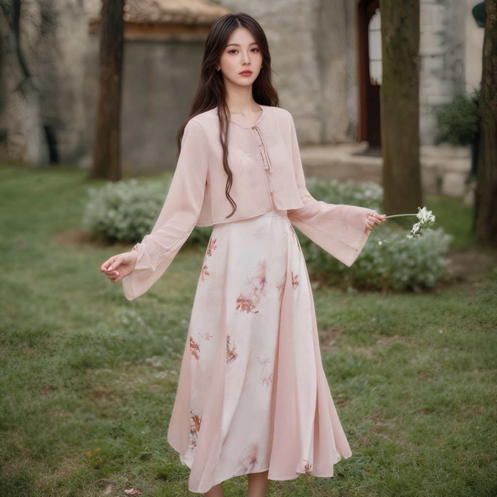 New Chinese Style Zen Women's Summer Two-Piece Set with Cami Dress