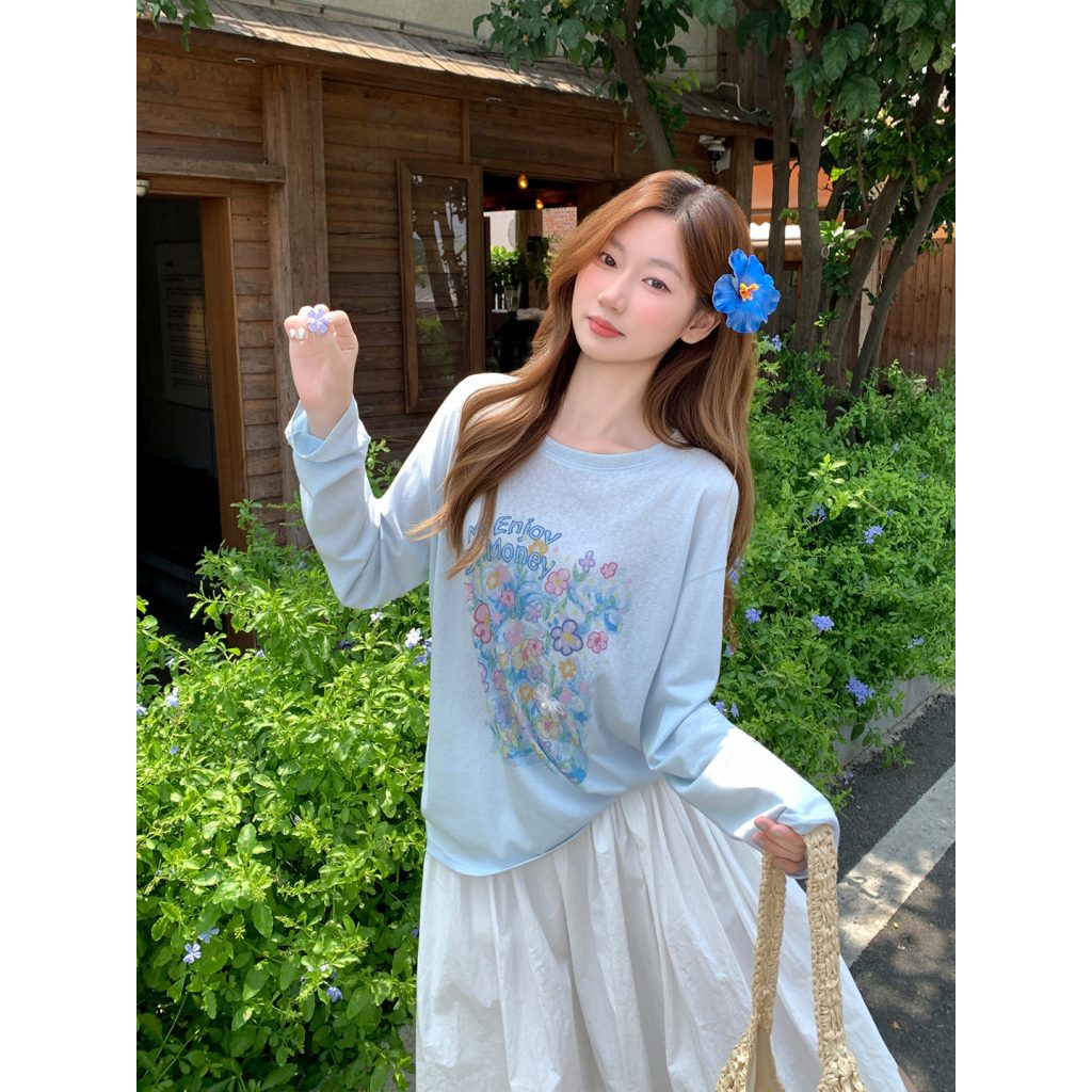 Women's Floral Print Long Sleeve Sun Protection Top Summer Loose Fit