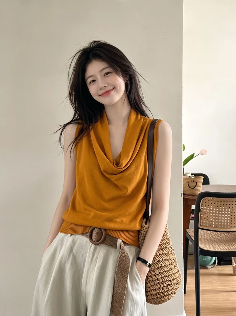 Women's Sleeveless Cowl Neck Knit Tank Top Summer Slim Fit