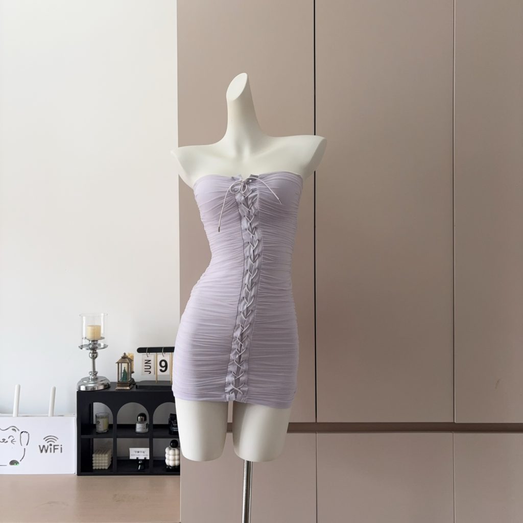 Sweetheart Ruched Lace-Up Bodycon Mini Dress